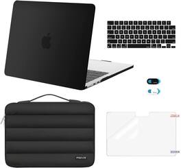 mosiso - Hard Case Set for MacBook Air 13 inch M5 M4 M3 M2 2022-2026 with Puffy Bag&Keyboard Cover&Webcam Cover&Screen Protector - Black