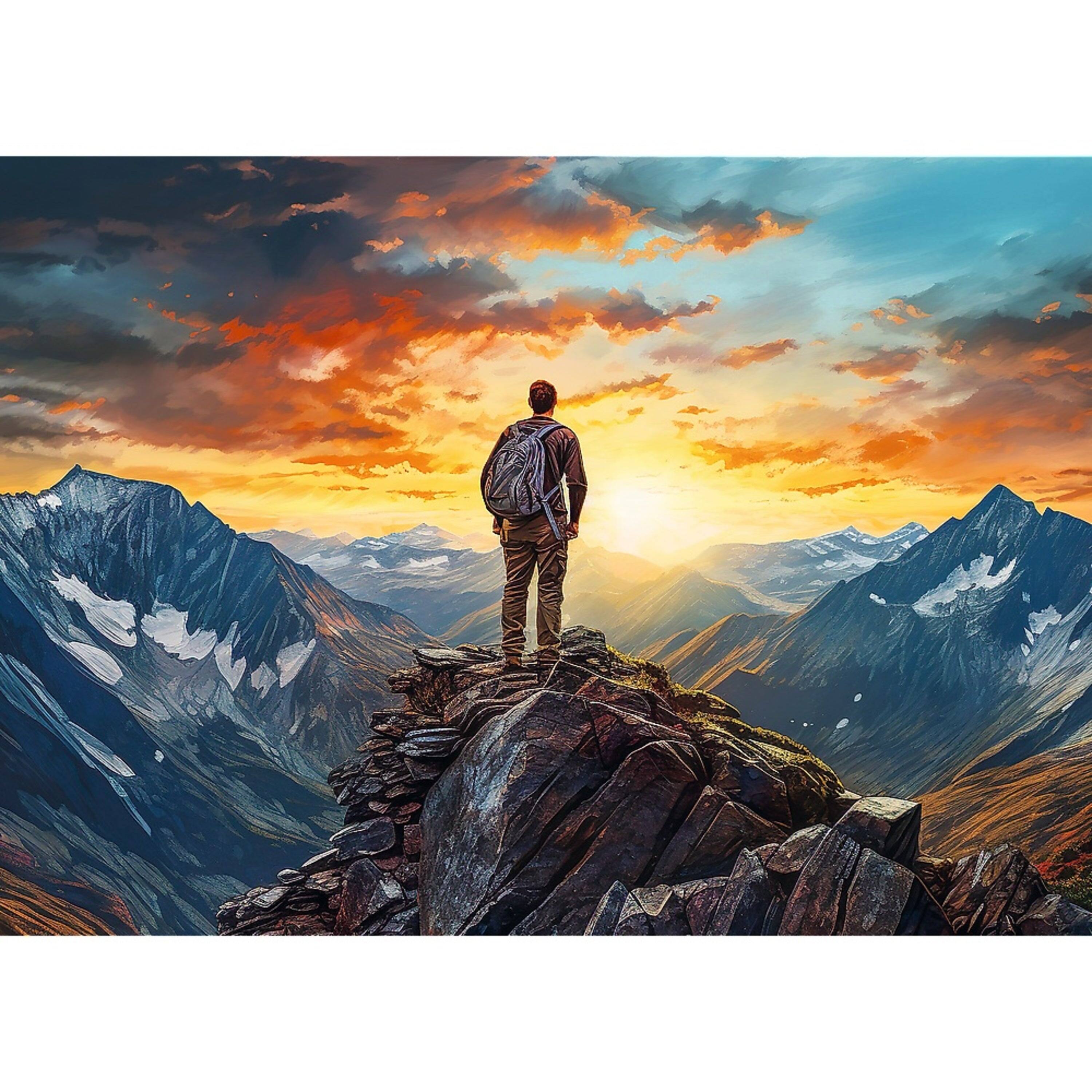 Alt View 1. Trefl - Trefl Red 500 Piece Puzzle - Sports - Mountain Climber at the Peak.