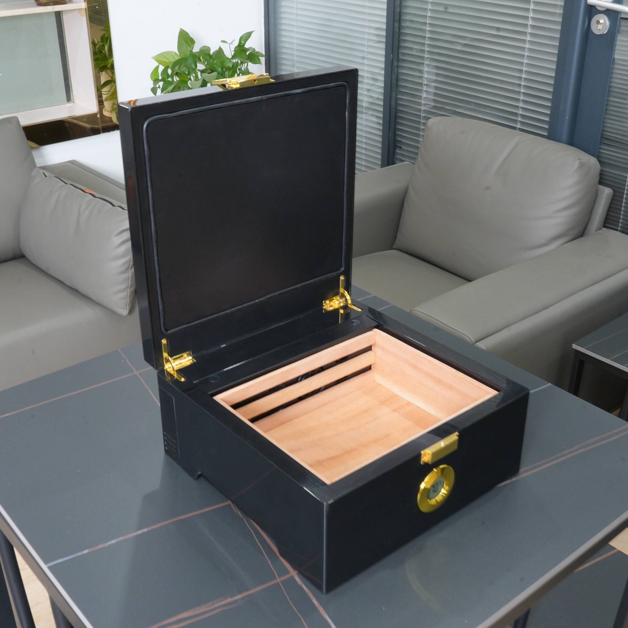 Left. KingChii - KingChii 3L Travel Cigar Humidor, USB Power Bank Compatible, Temp Control - Black.