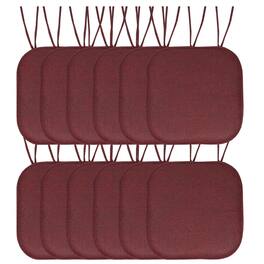 Sweet Home Collection - Herringbone Stitch Memory Foam Non-Slip 16" x 16" Chair Cushion Pad with Ties, 12-Pack - Burgundy