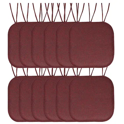 Front. Sweet Home Collection - Herringbone Stitch Memory Foam Non-Slip 16" x 16" Chair Cushion Pad with Ties, 12-Pack - Burgundy.