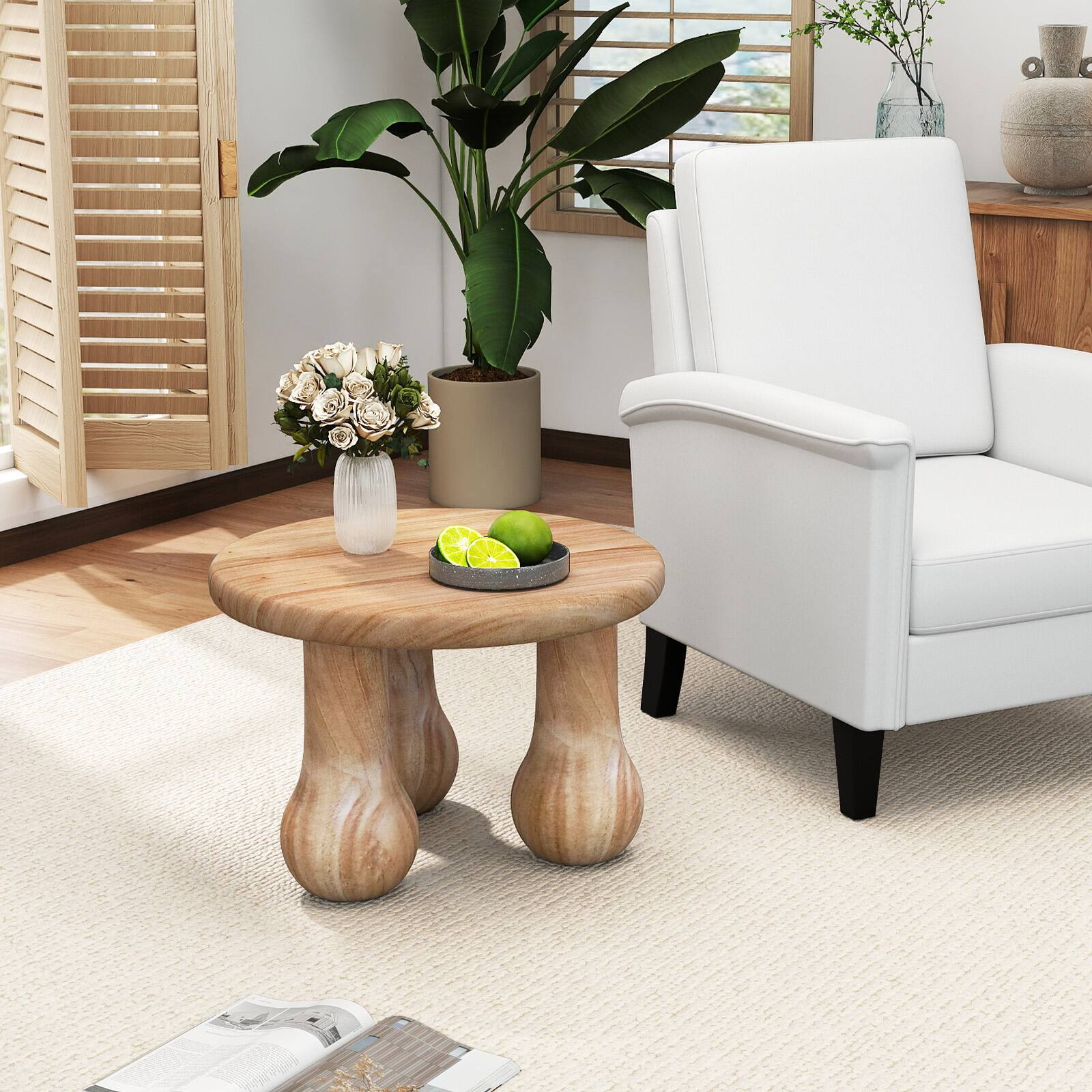 Alt View 4. Gymax - Gymax 24'' Small Solid Mahogany Wood Coffee Table w/Thickened Top Column Legs for Porch - Yellow.