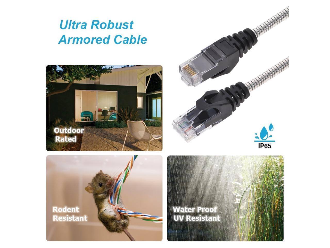 Ultra Robust Armored Cable

- Outdoor Rated
- IP65
- Rodent Resistant
- Water Proof
- UV Resistant
