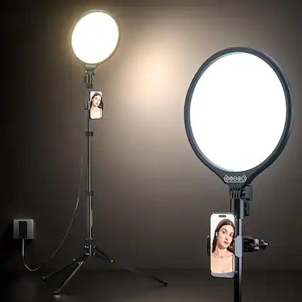 Front. PARKER SLATER - 10" LED Ring Light with 62" Tripod Stand, Phone Holder & Remote for iPhone, Makeup, Video Recording, Live Streaming, Tik.