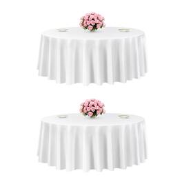 VEVOR - Round Tablecloths 2 Pack, 120 Inches in Diameter, Stain- & Wrinkle- Resistant, Machine Washable Table Clothes - White