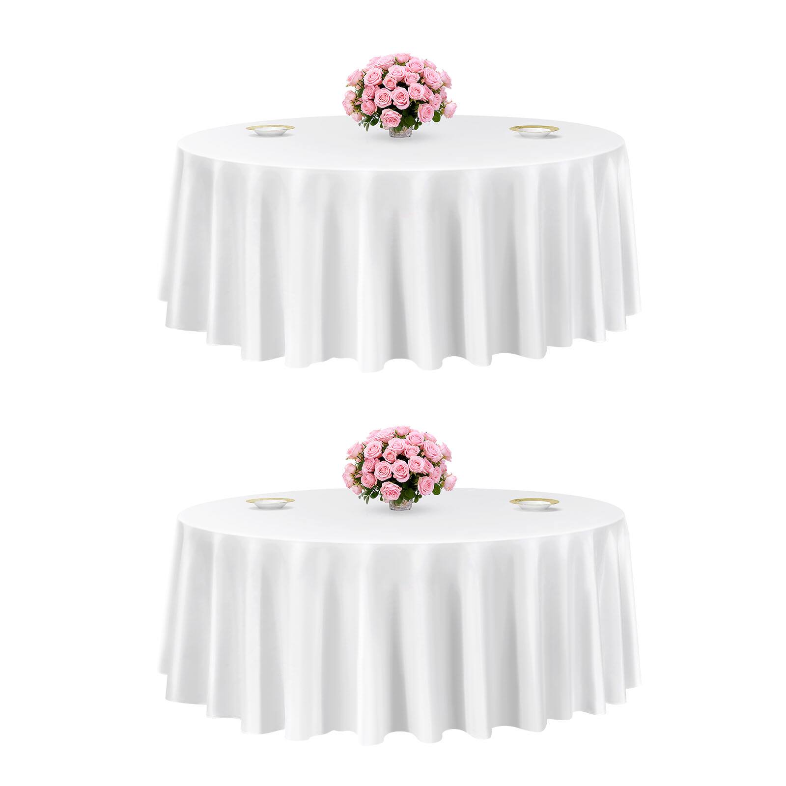Front. VEVOR - White Round Tablecloths 2 Pack, 120 Inches in Diameter, Stain- & Wrinkle- Resistant, Machine Washable Table Clothes - White.