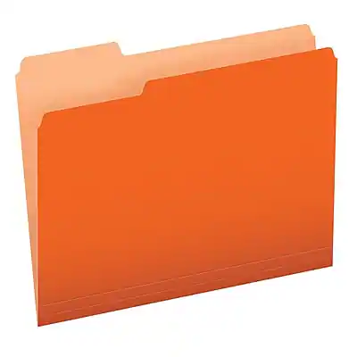 Front. Pendaflex - Recycled File Folder, 1/3-Cut Tab, Assorted, Letter Size, Orange, 100/Box - Orange.