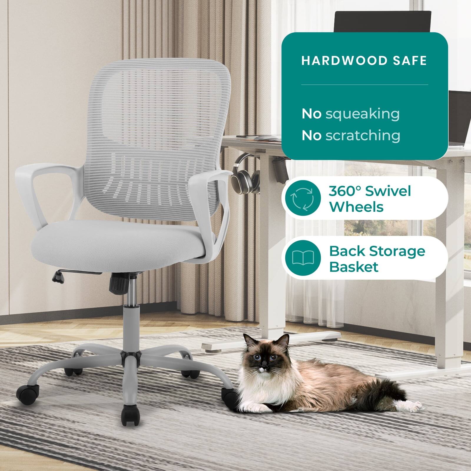 HARDWOOD SAFE  
No squeaking  
No scratching  

360° Swivel Wheels  

Back Storage Basket