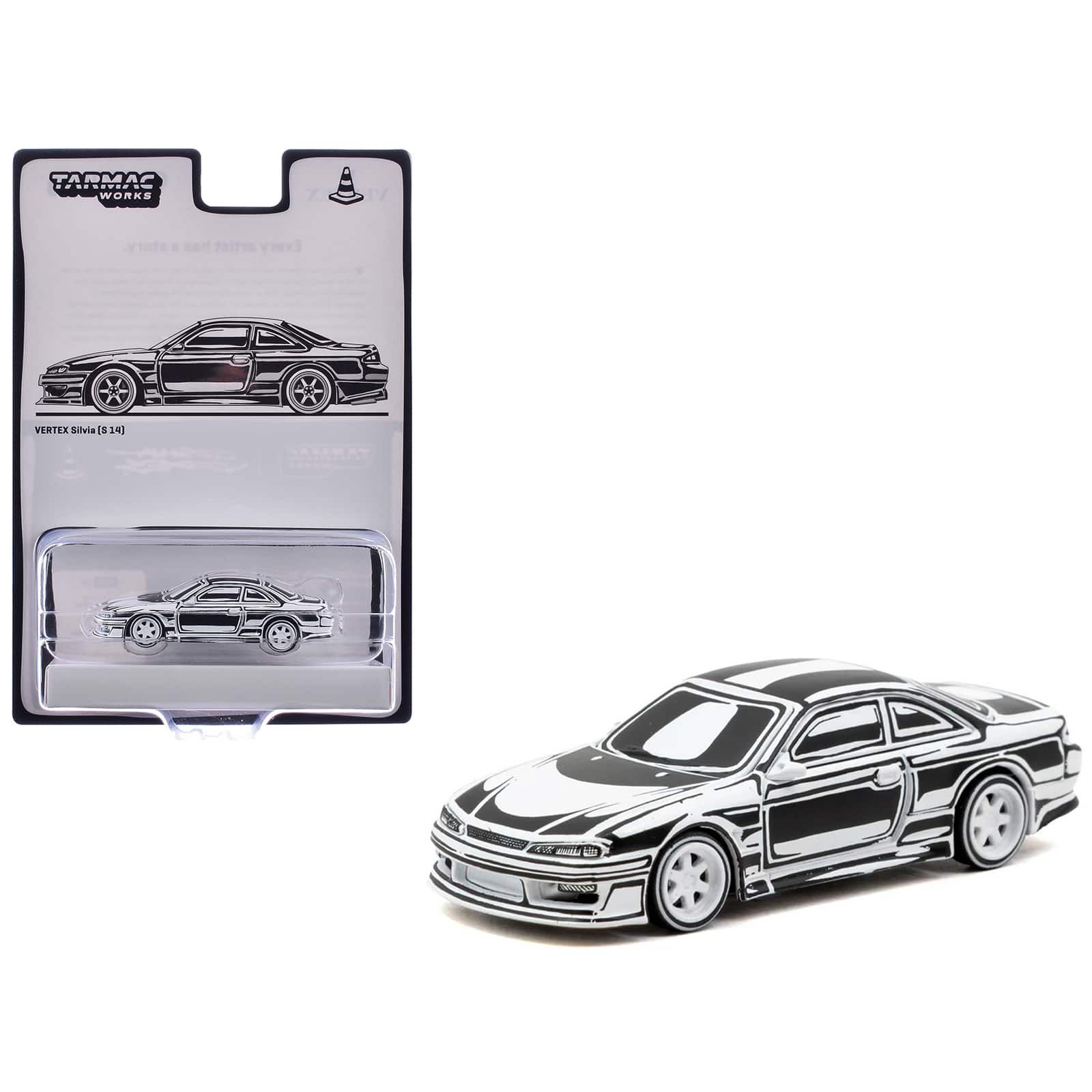 "VERTEX Silvia (S14) ""Designed by Joshua Vides"" Black and White ""Global64"" Series 1/64 Diecast Model Car by Tarmac Works" price history on PriceWatchPro