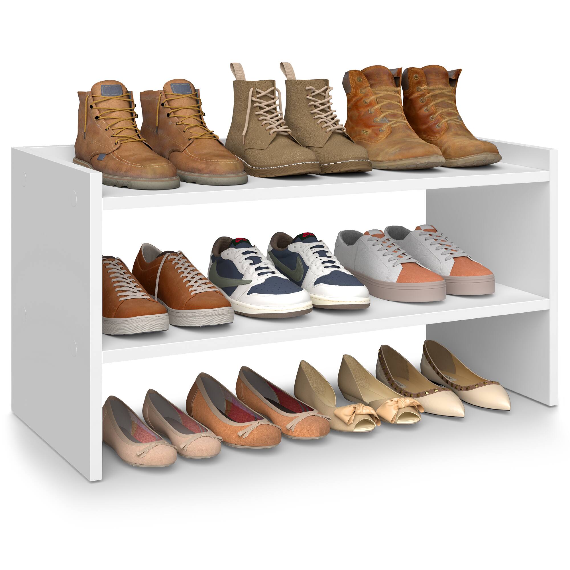 Songmics Home - Shoe Rack for Closet, Stackable Shoe Organizer Shelf for Entryway, 2 Tiers, 11.7 x 24.4 x 14.2 Inches - White