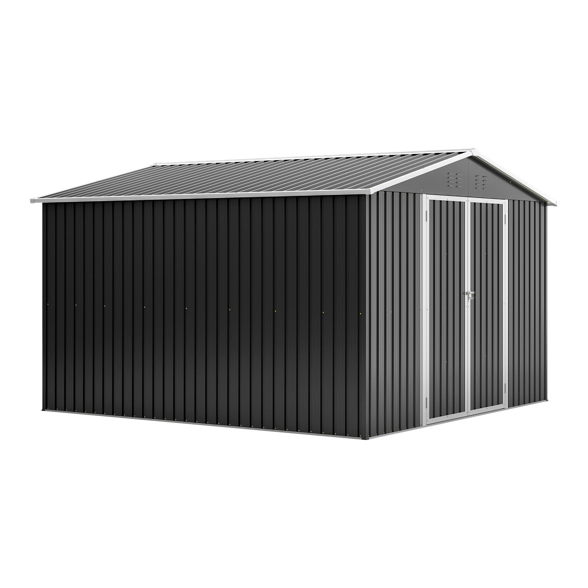 Front. APRILSOUL - Galvanized Steel Outdoor Shed 118x122x79 Lockable Ventilated Multi Purpose Storage - Black.