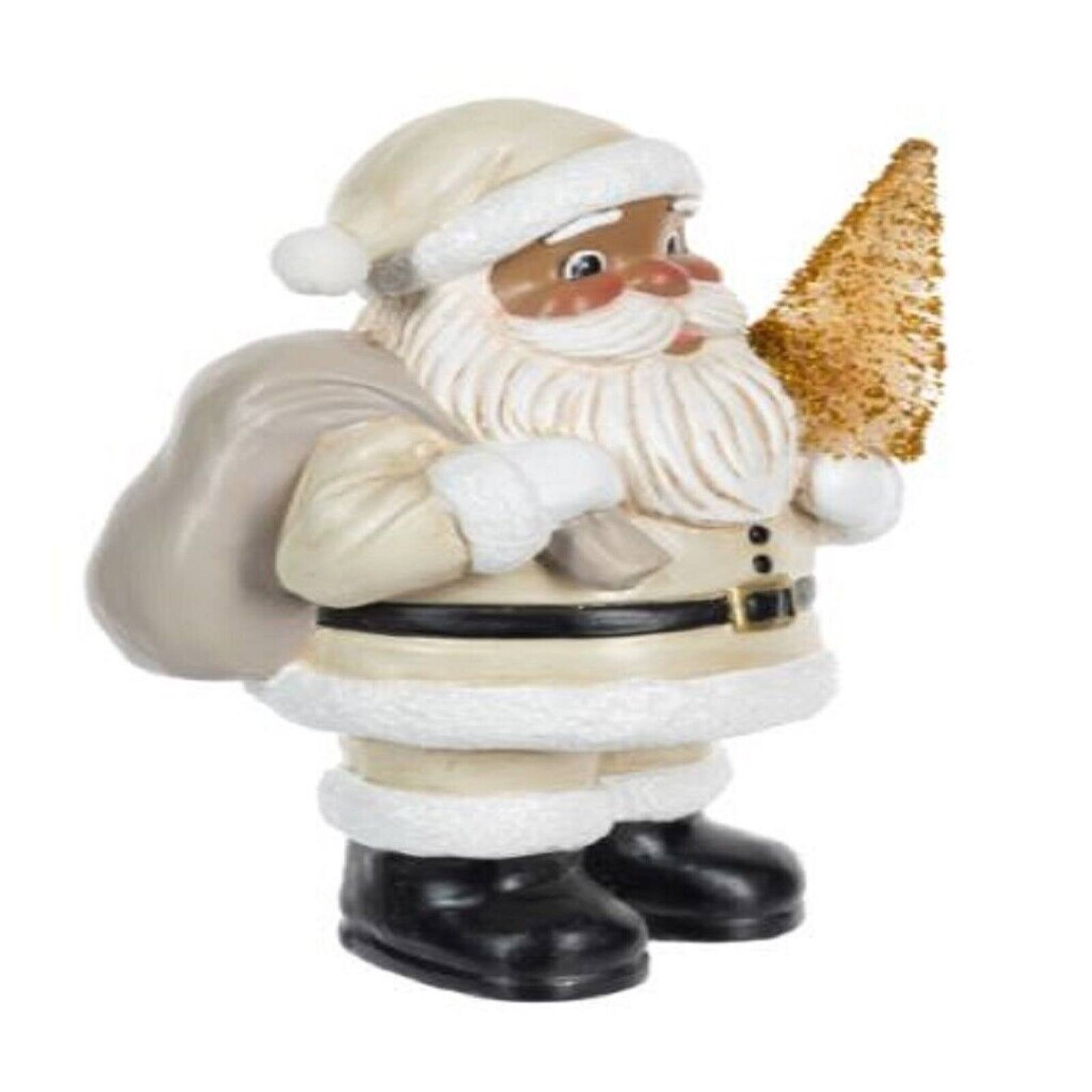 Angle. Ganz - Ganz African American Santa with Gold Tree Christmas Figurine 5.5 Inch - White.