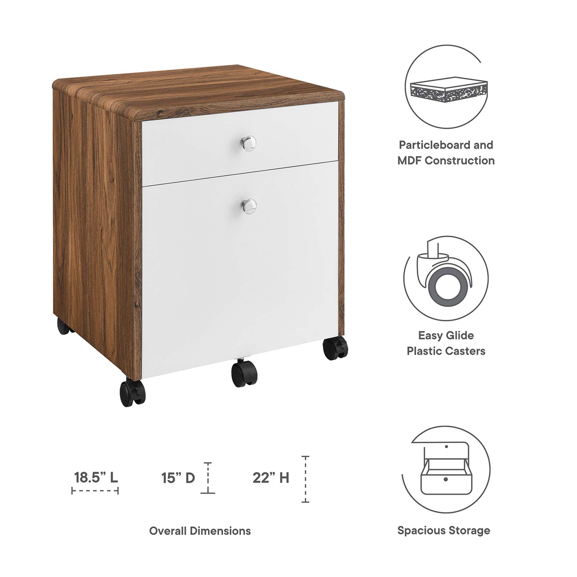 - Particleboard and MDF Construction
- Easy Glide Plastic Casters
- Overall Dimensions: 18.5" L x 15" D x 22" H
- Spacious Storage