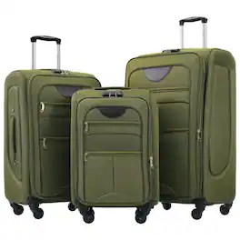 BreeBe - Softside Luggage Expandable 3 Piece Set Suitcase Upright Spinner Softshell Lightweight Luggage Travel Set - Army Green