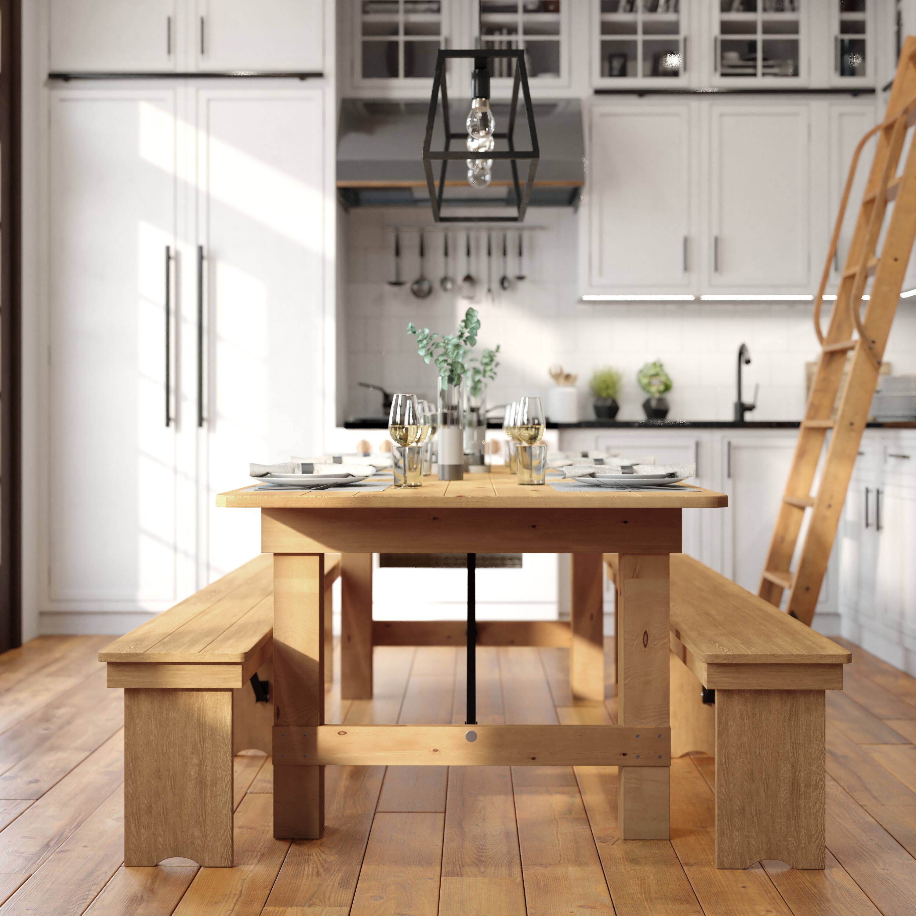 Alt View 3. Flash Furniture - HERCULES 7' x 40" Rectangular Antique Rustic Light Natural Solid Pine Folding Farm Table - Natural.