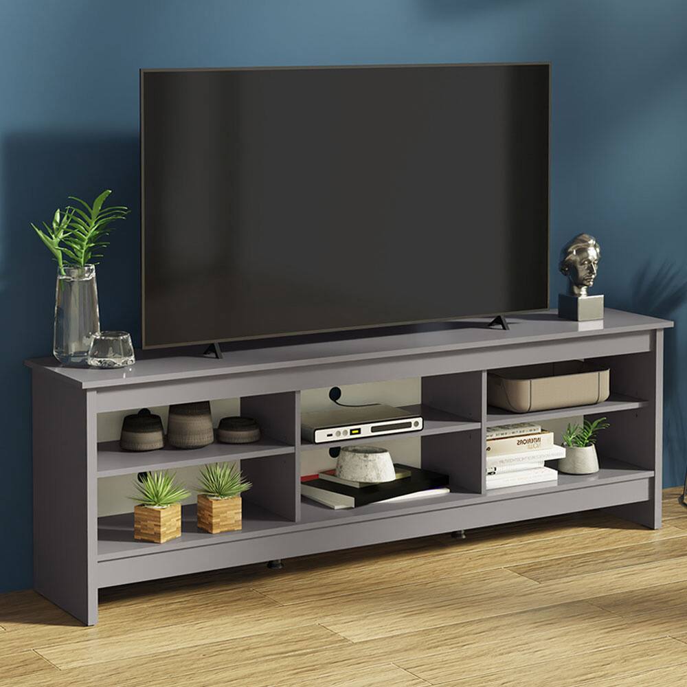 Angle. Madesa - Madesa TV Stand Entertainment Center with 6 Open Shelves and Cable Management 70"L - Gray - Gray.