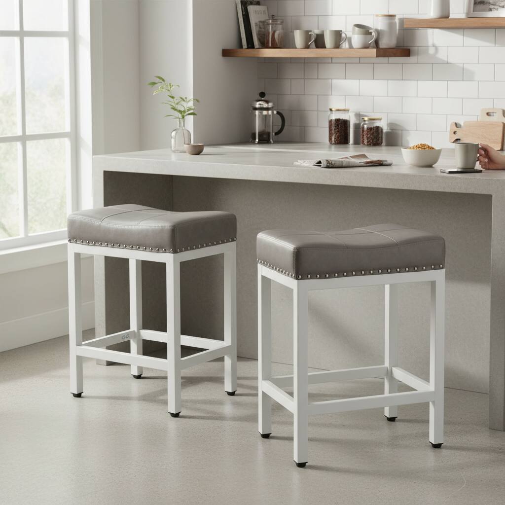 Alt View 5. AOITUN - 24 inch Bar Stools Set of 2 - Upholstered Backless Metal Kitchen Chairs for Counter or Island - Gray.