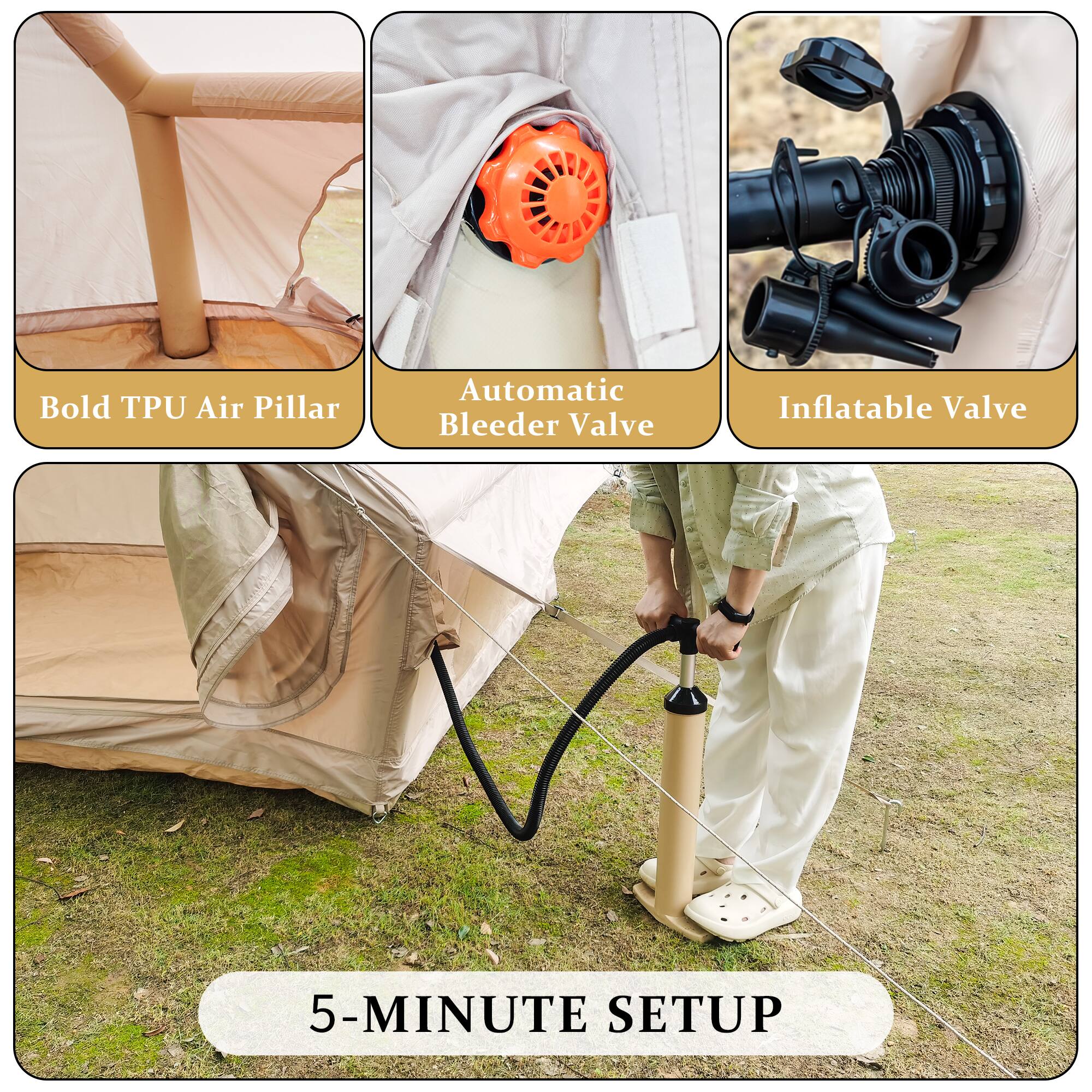 - Bold TPU Air Pillar
- Automatic Bleeder Valve
- Inflatable Valve
- 5-MINUTE SETUP