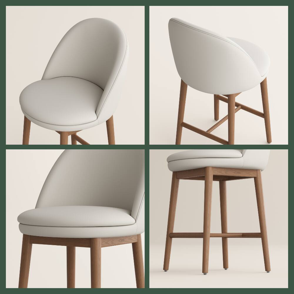 Alt View 2. POVISON - 26" Mid-Century Modern Wood Counter Height Bar Stool, Beige & Walnut Cotton Linen Bar Stool, Fully Assembled - Beige & Light Walnut Cotton Linen.
