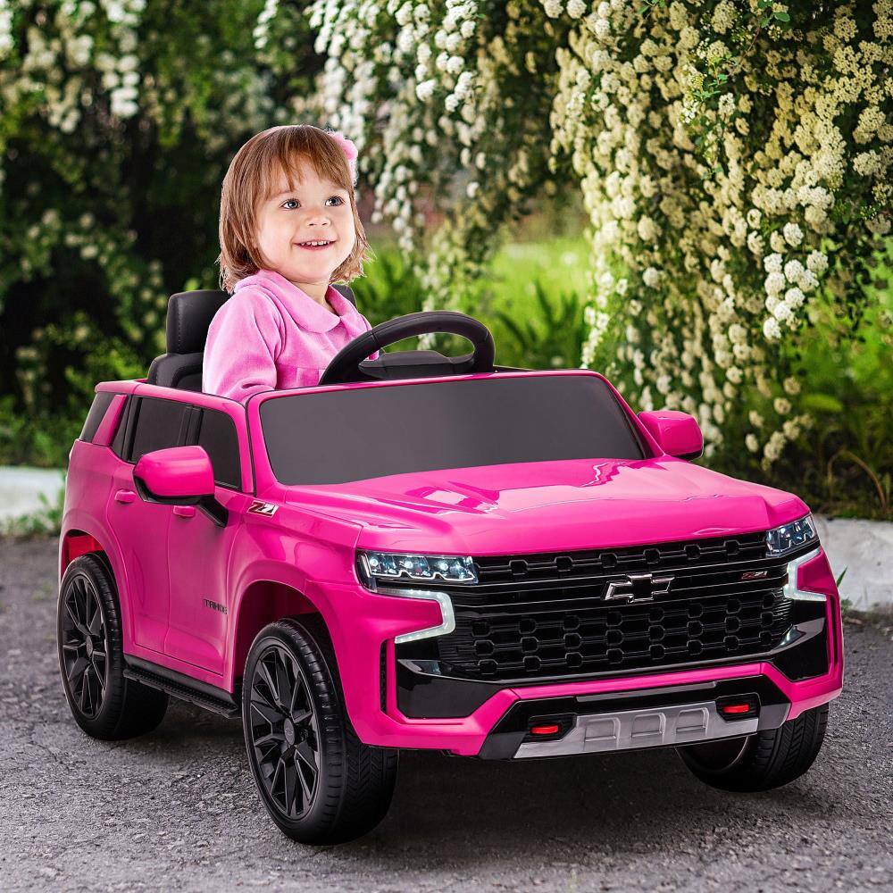 Angle. BreeBe - Aosom Licensed Chevrolet TAHOE 12V Kids ride on Car with Remote, Music, Lights, Horn, Suspension, Ages 3-6 - Pink.