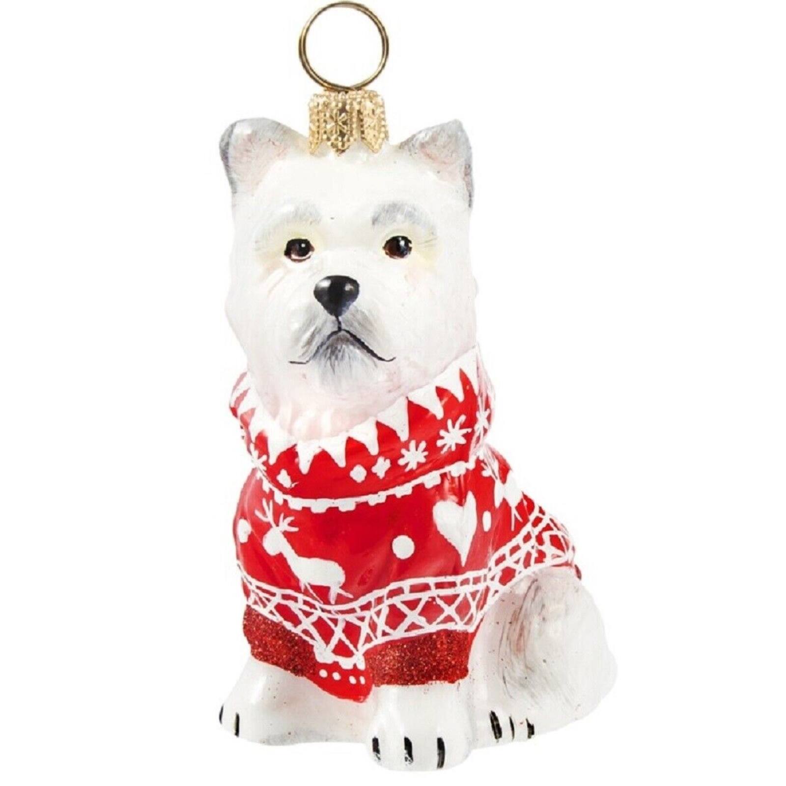 Front. Joy to the World Collectibles - Joy to the World West Highland Terrier Westie in Nordic Sweater Polish Glass Christmas Ornament - White.