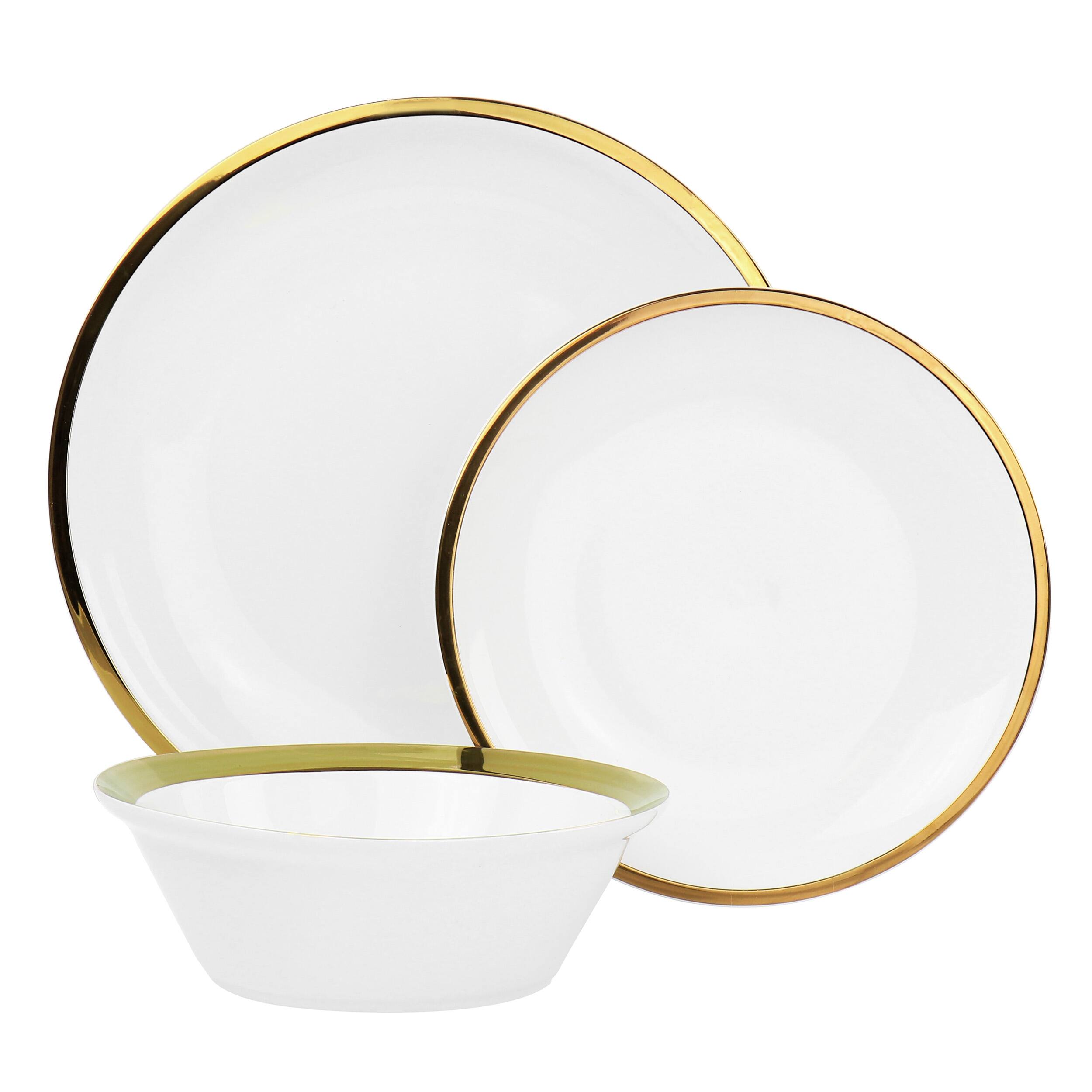 Alt View 1. Gibson - Gibson Home Premier Gold Fine Ceramic 12 Piece Dinnerware Set - White/Gold.