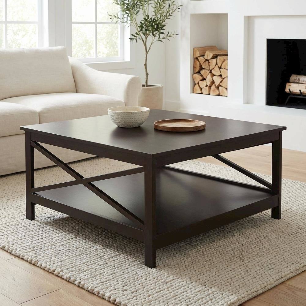 Back. FurniFact - Espresso Coffee Table with MDF Construction and Sturdy Design for Living Room - Espresso.
