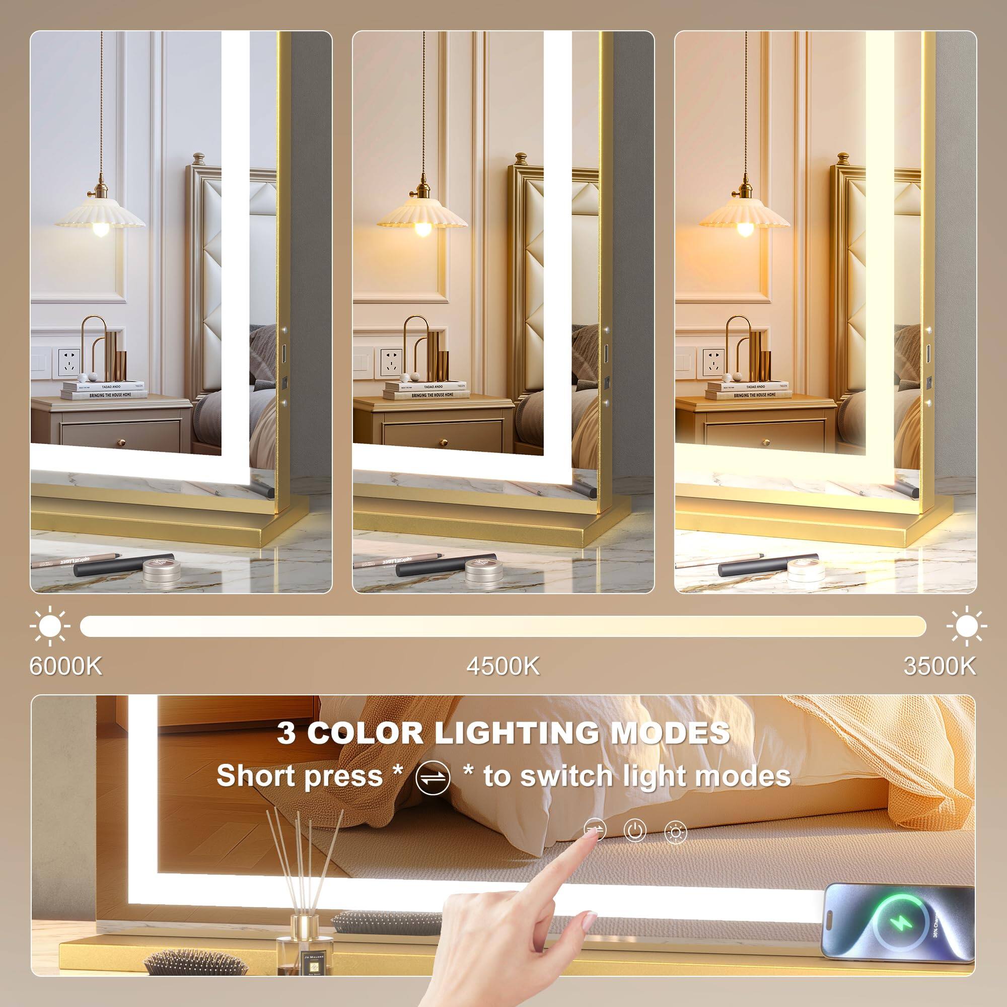 3 COLOR LIGHTING MODES  
6000K 4500K 3500K  
Short press * * to switch light modes