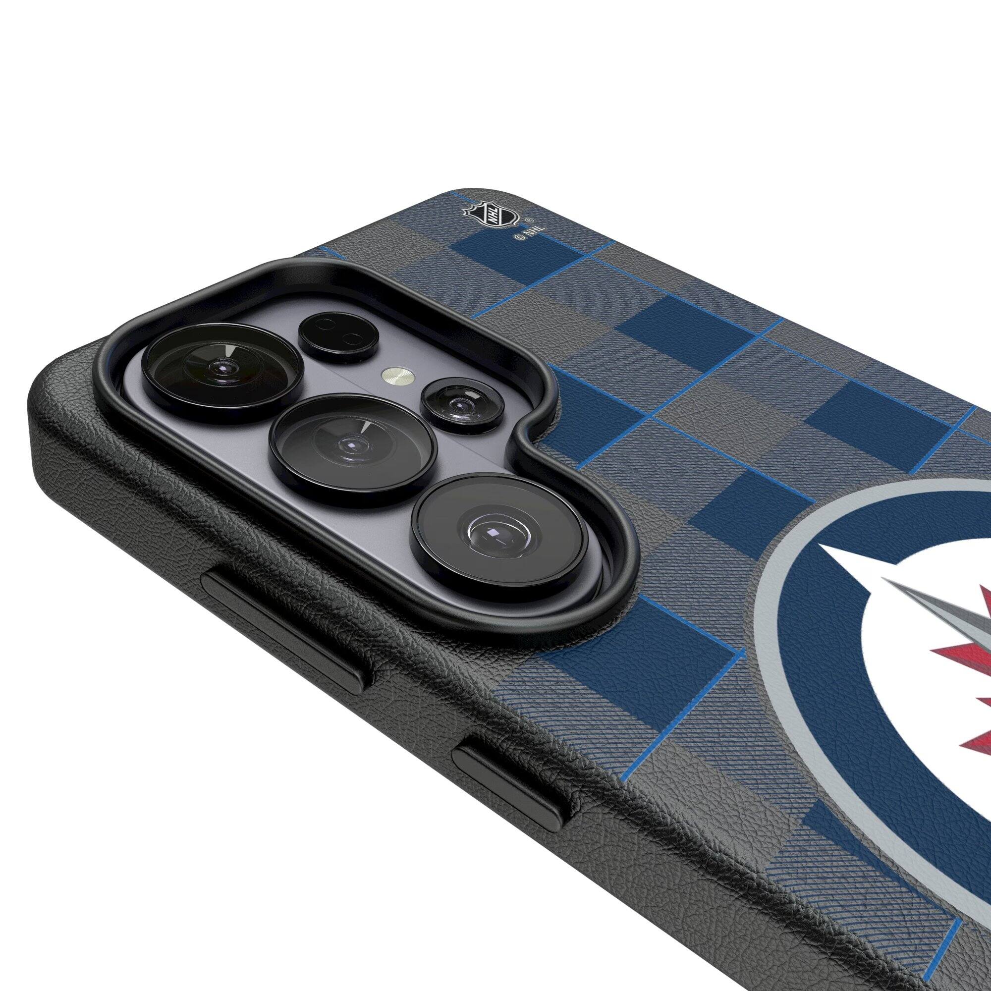 Alt View 2. Keyscaper - Winnipeg Jets Plaid Galaxy Magnetic Bump Case - S24 Plus - Black.