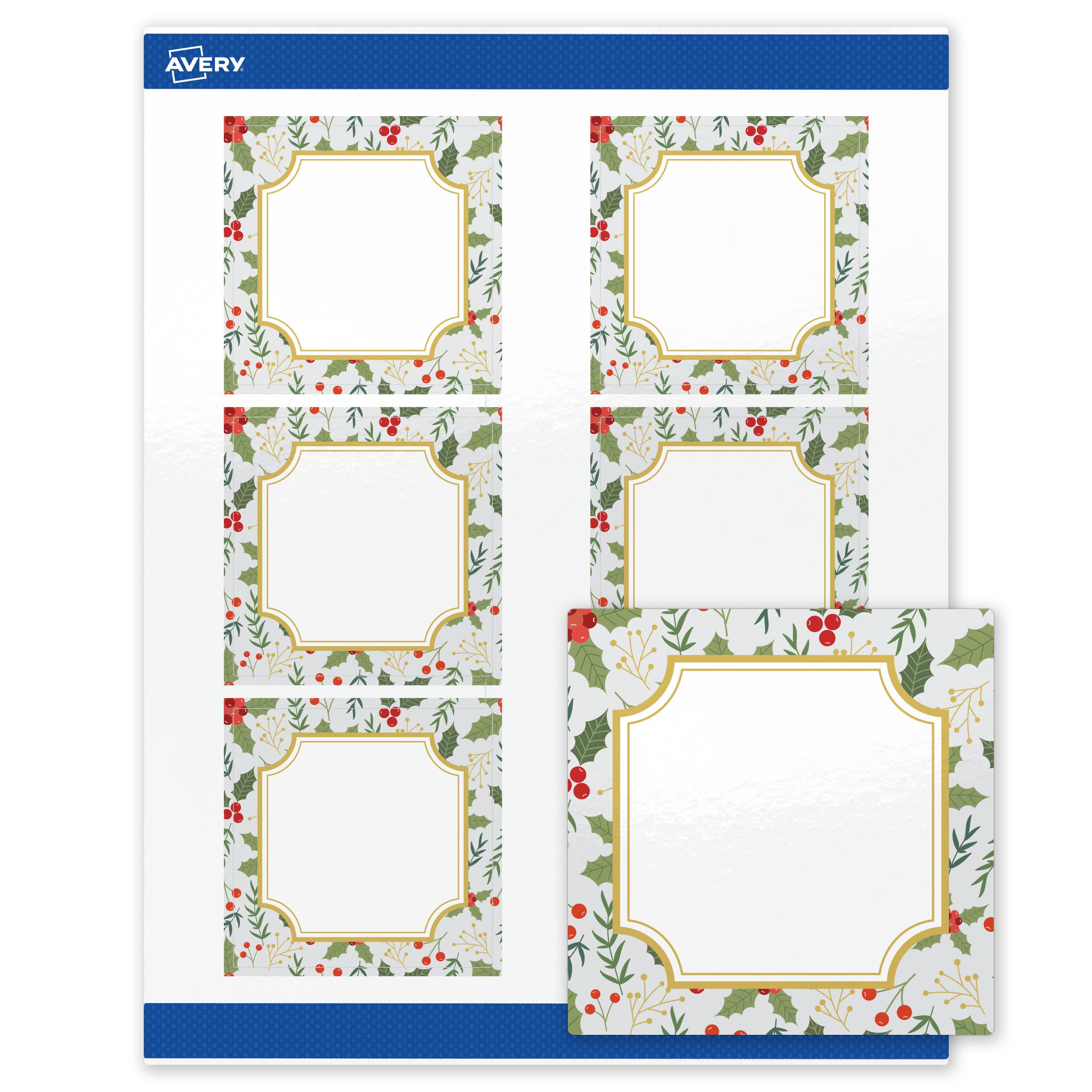 Front. Avery - Avery® Labels, 3" x 3", Gold-Blue Border Berries, Glossy, 60ct - White.