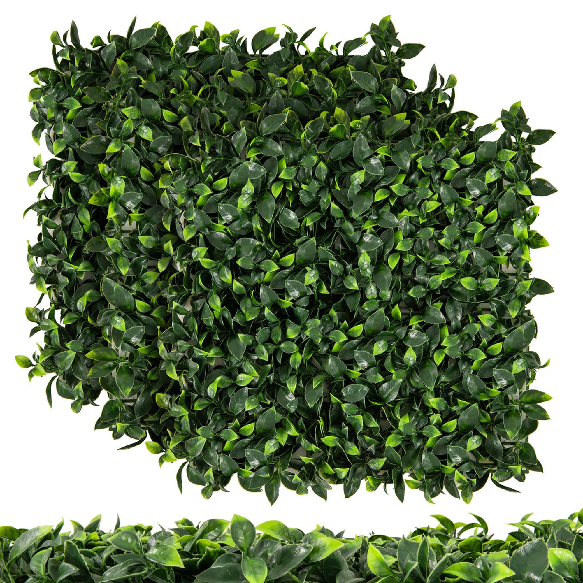 Front. Costway - Costway 12 Pcs Faux Topiary Gardenia Shrub Grass Panels with Insertable Branches 20" x 20" - Green.