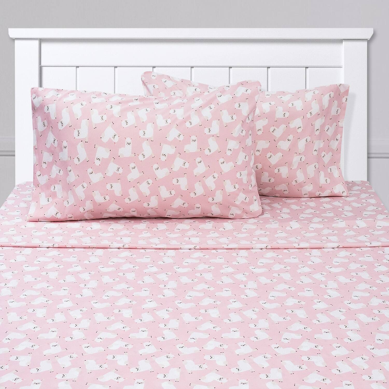 Left. Sweet Home Collection - Kids' Printed Classic & Bright Ultra Soft Microfiber Sheet Sets - Full - Llamas.
