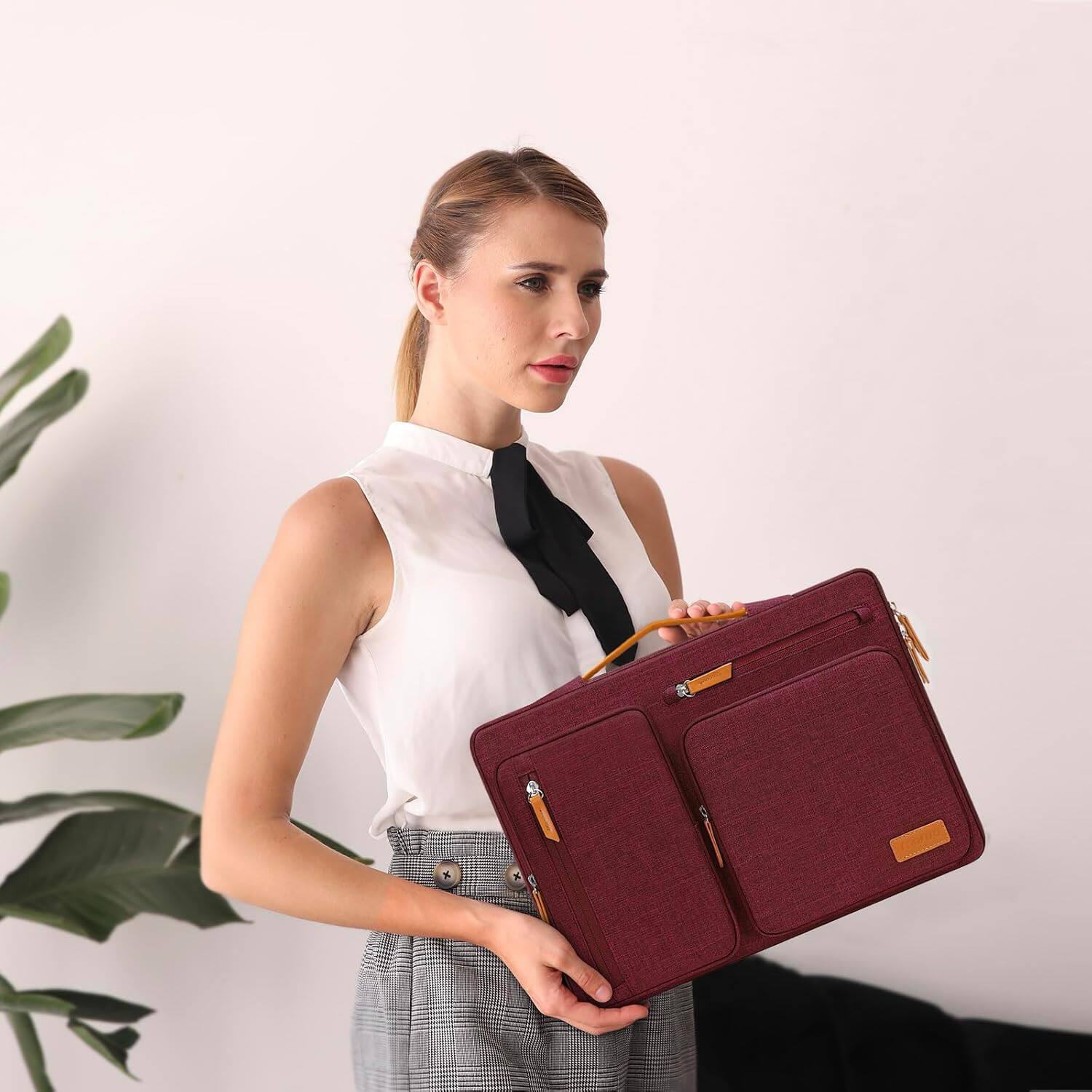 Alt View 2. mosiso - 360 Protective Laptop Handbag Sleeve 15 inch for MacBook Air 15 M5 M4 M3 M2 / Pro 15 Dell XPS Plus - Wine Red.