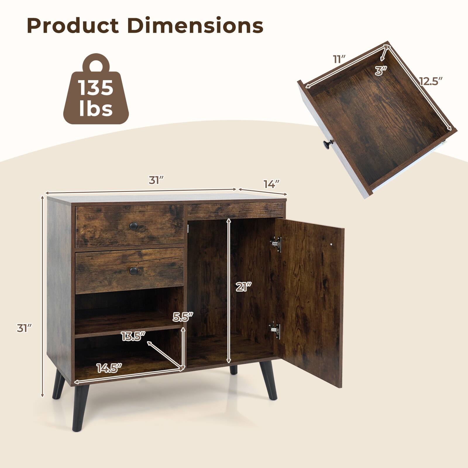 Product Dimensions: 135 lbs, 11" x 3" x 12.5" x 31" x 14" x 21" x 31" x 13.5" x 5.5" x 14.5"