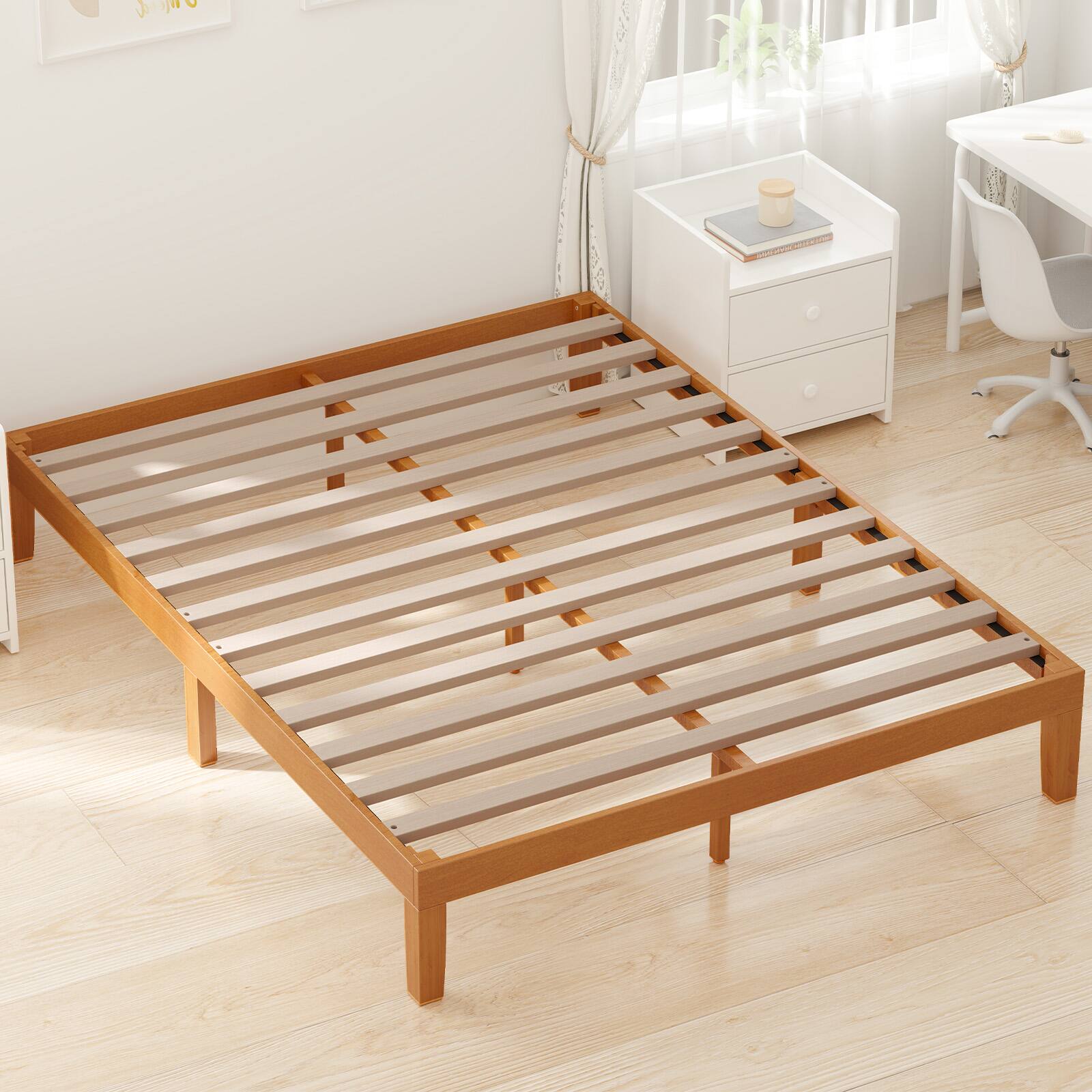 Left. AENKYO - King Size Wood Bed Frame Platform Bed Frame Mattress Foundation with Support Slats - Natural.