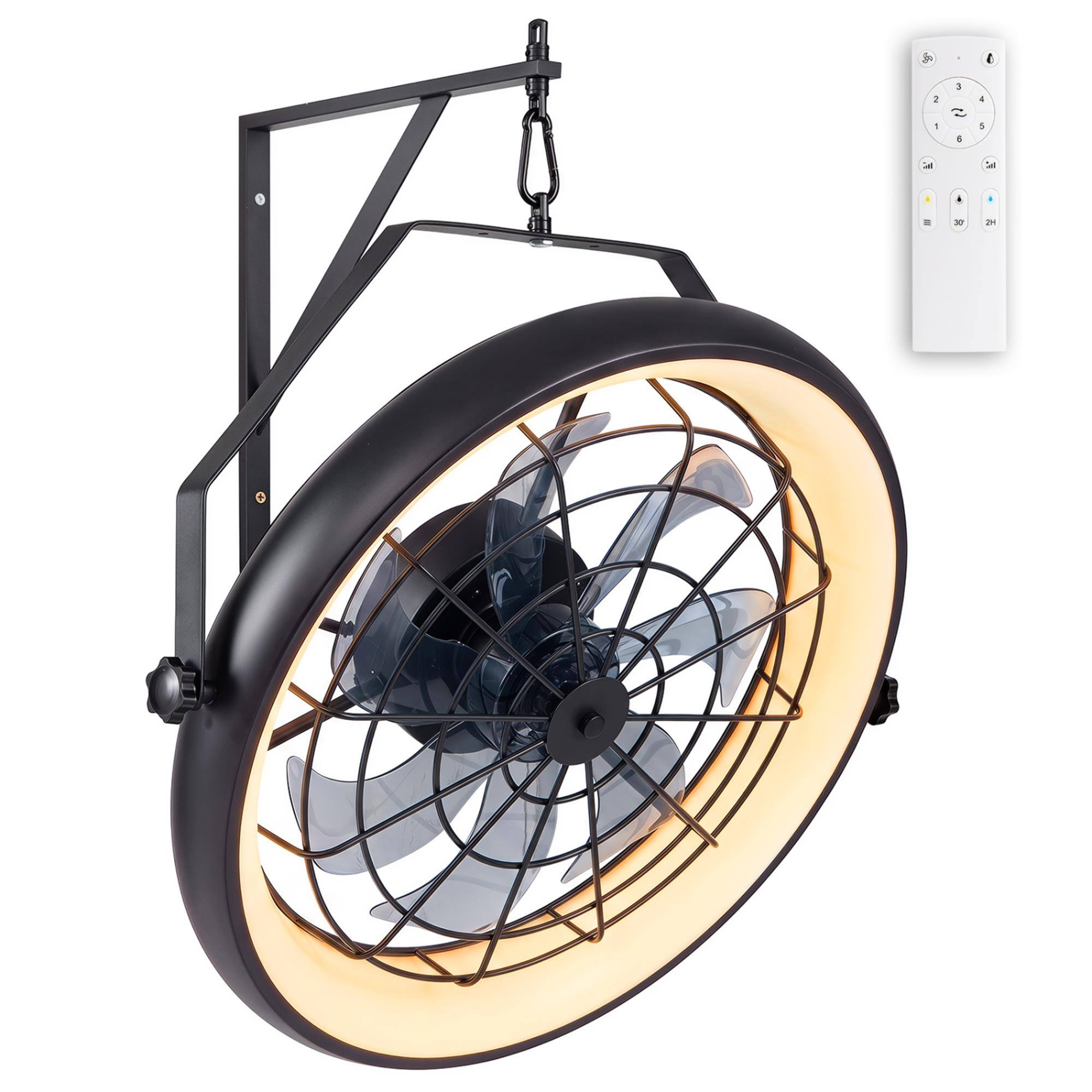 Front. Boyel Living - 20” Wall Mounted Fan with Dimmable LED Light and 6 Wind Speeds-Black.
