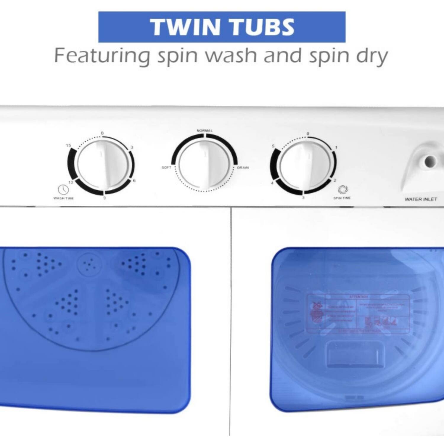 TWIN TUBS  
Featuring spin wash and spin dry  

15 3 5 - SOFT GRAIN 12  
a 2 WASH TOM +  
~M WATER INLET