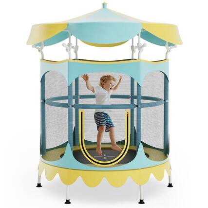 Front. Pefilos - 64" Kids Trampoline with Detachable Canopy and Safety Enclosure Net-Yellow, Bounce Trampoline for Outdoor as Garden - Yellow.
