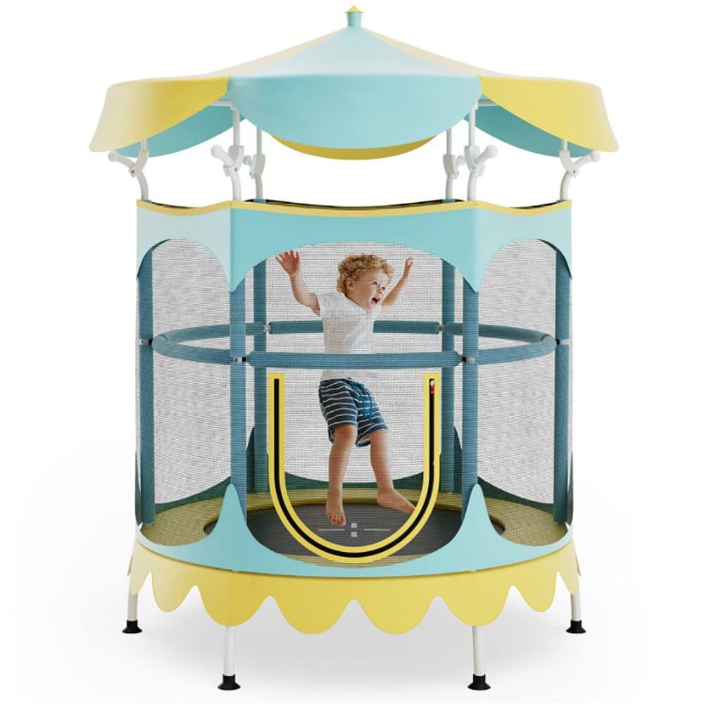 Front. Pefilos - 64" Kids Trampoline with Detachable Canopy and Safety Enclosure Net-Yellow, Bounce Trampoline for Outdoor as Garden - Yellow.