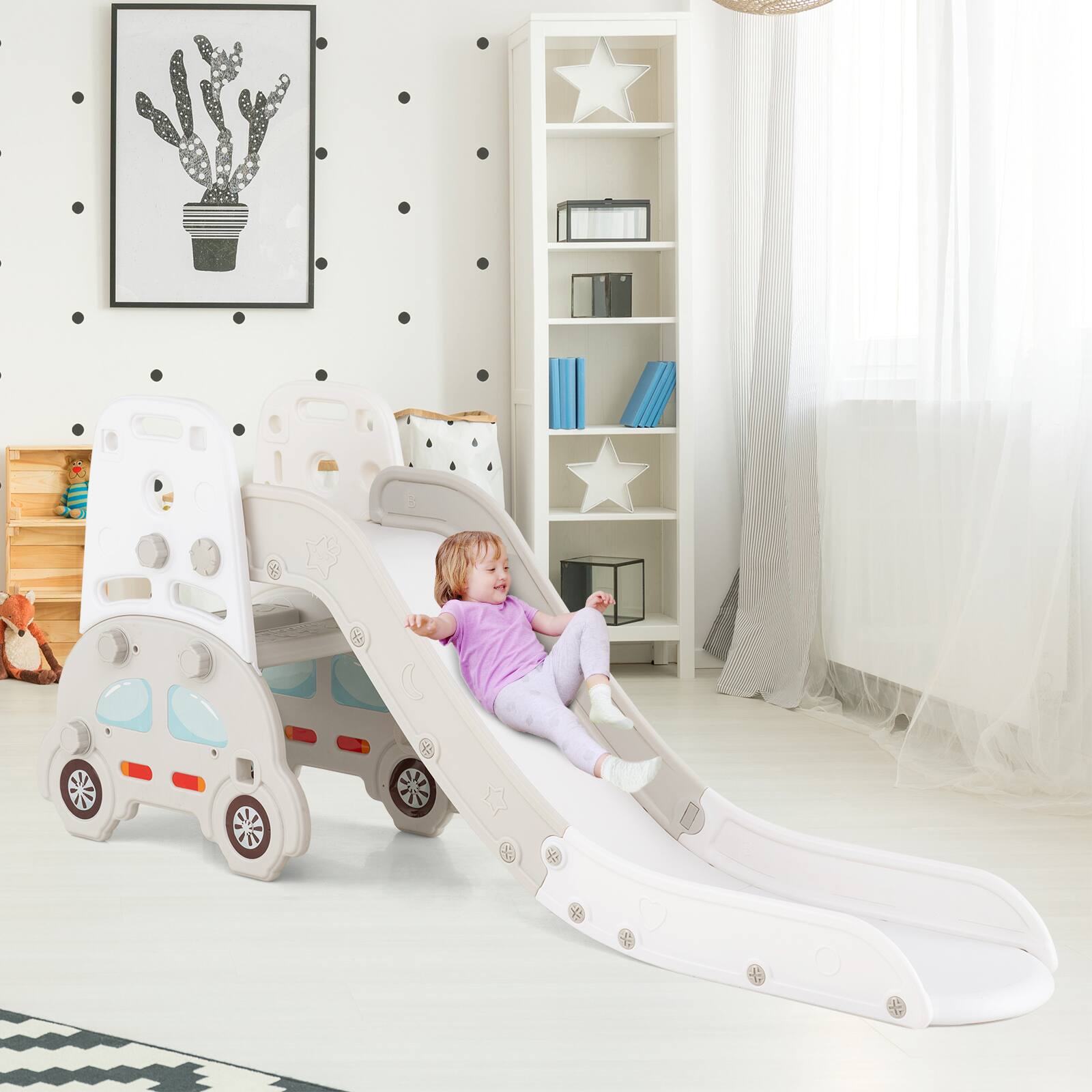 Alt View 1. Gymax - Gymax 5 in 1 Convertible Toddler Slide Set w/ Stool Book Rack for Boys & Girls Grey - Grey.