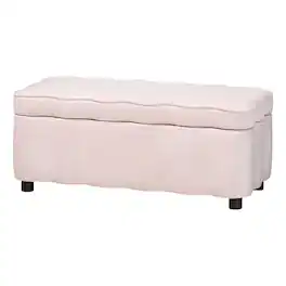 Baxton Studio - Paulina Velvet Storage Bench - Lift Top Accent Bench with Interior Storage and Scalloped Outline - Light Pink/Black