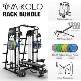 Mikolo - Smith Machine, 2200 lbs Power Rack Cage, Power Rack with 800LB Capacity Weight Bench and 230 lbs Weight Plate - Black