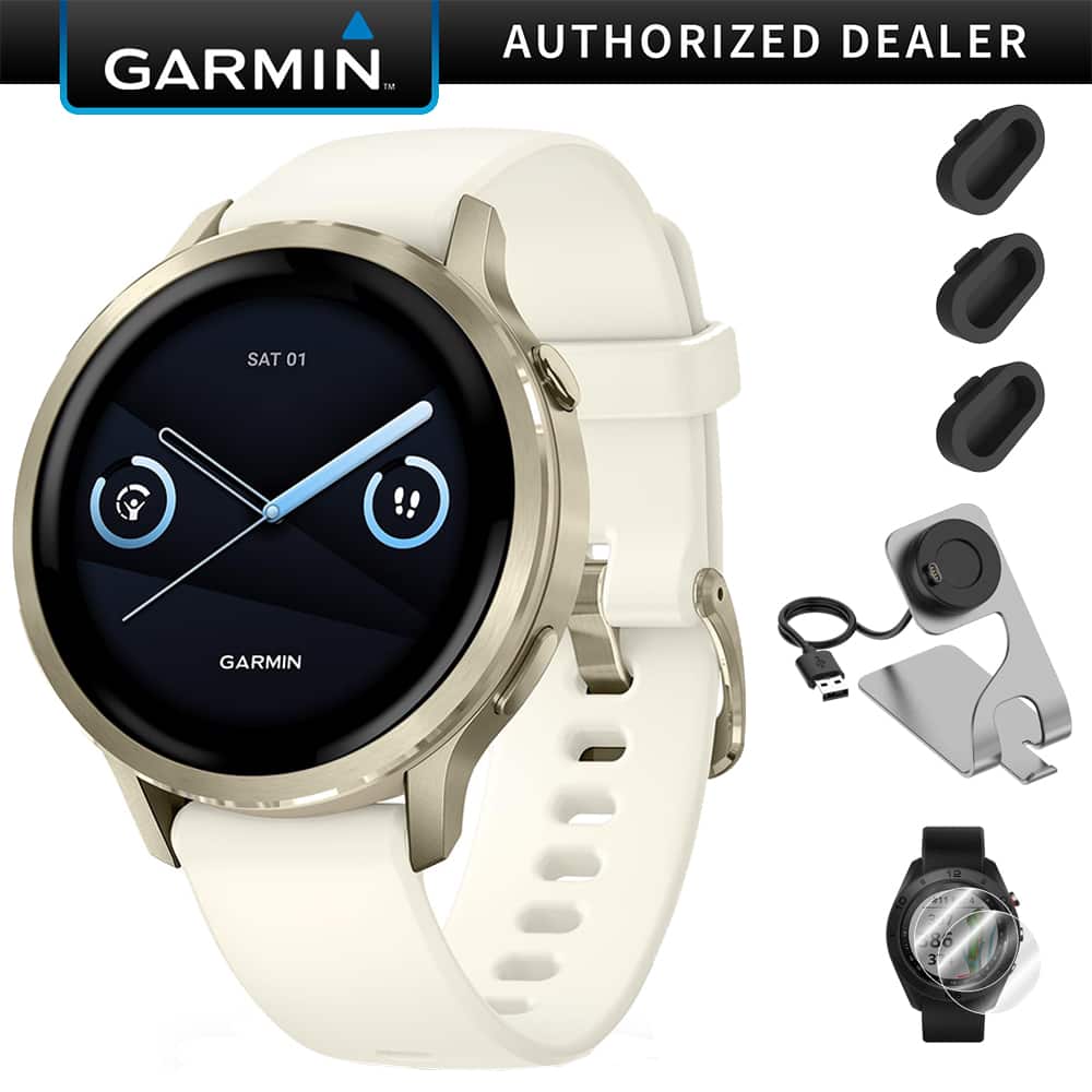 Garmin - Venu 4 41 mm GPS Smartwatch Lunar Gold Bundle + Dock Dust Covers Screen Guards - Lunar Gold|Bone - (2025)