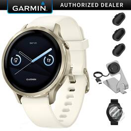 Garmin - Venu 4 41 mm GPS Smartwatch Lunar Gold Bundle + Dock Dust Covers Screen Guards - Lunar Gold|Bone - (2025)
