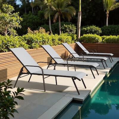Alt View 5. Crestlive Products - Crestlive Products Set of 2 Brown Metal Frame Adjustbale Chaise Lounge Chair with Texteline Sling Seat - Light Gray.