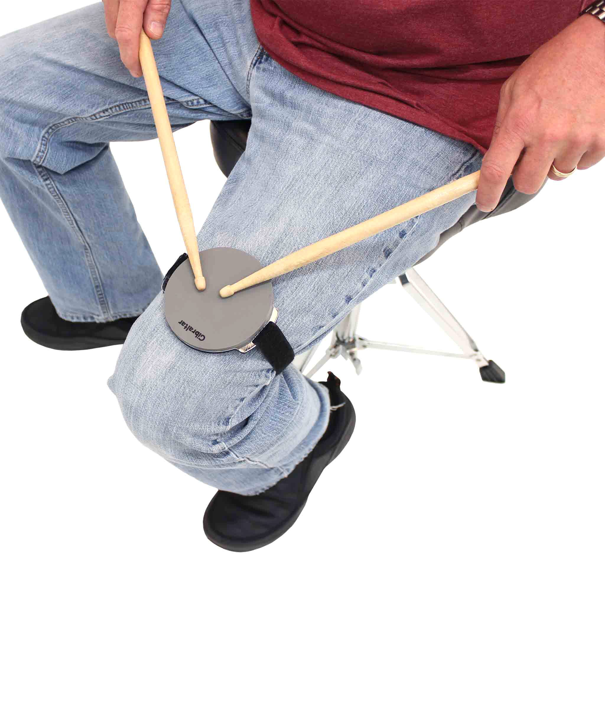 Left. Gibraltar Hardware - Pocket Practice Pad, with Gum Rubber Playing Surface, Steel Base, Non-Slip Bottom and Leg Strap for Quiet Tabletop.