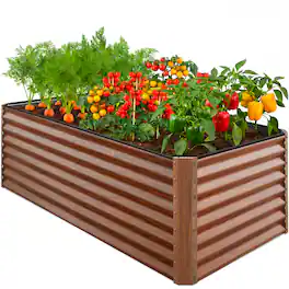 Best Choice Products - 6x3x2ft Outdoor Metal Raised Garden Bed for Vegetables Flowers Herbs - Rustic Wood