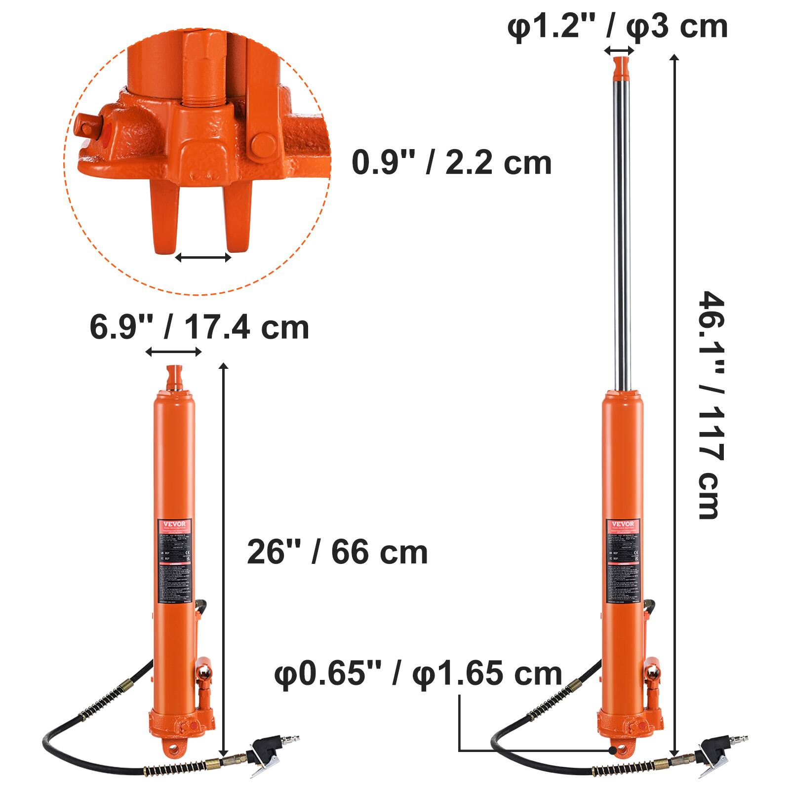 1.2" / 3 cm  
0.9" / 2.2 cm  
6.9" / 17.4 cm  
26" / 66 cm  
46.1" / 117 cm  
0.65" / 1.65 cm