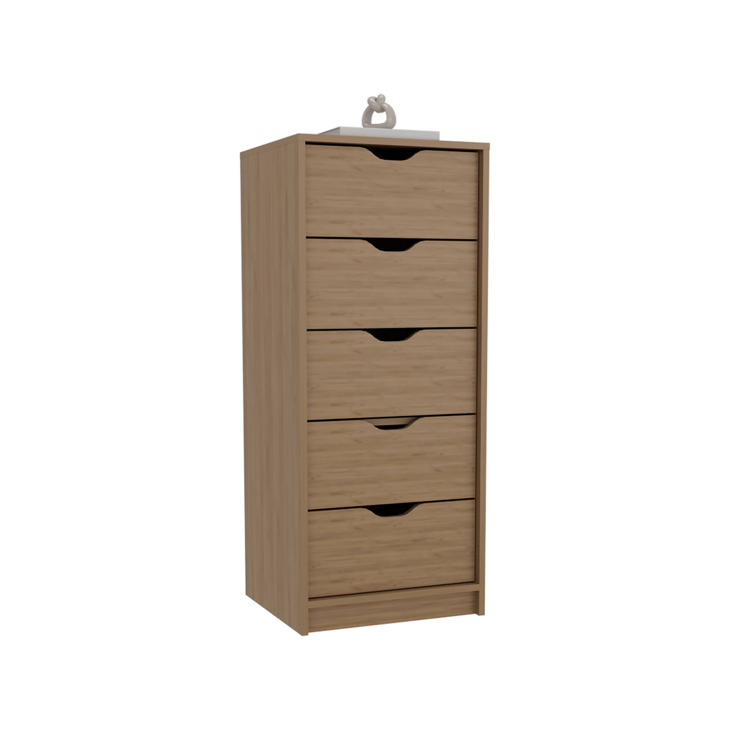 Left. TinyHomie - Dresser 42in H 5 Drawers Slim Storage Chest of Drawers Natural Oak - Beige.
