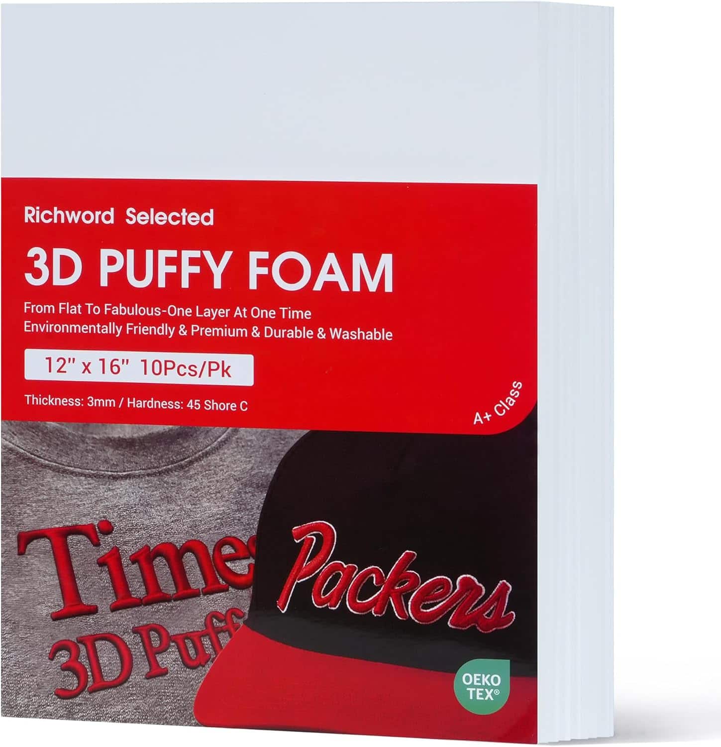 Poolin - Richword 3D Embroidery Puffy Foam 12"x16" 3mm 10PCS (10White) - Ideal for Large Logos, Jackets,Custom Garments